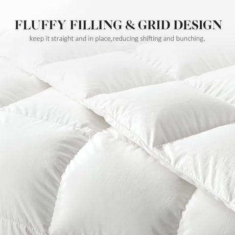 WhatsBedding comforter next to ruler showing 106x90 king-size scale
