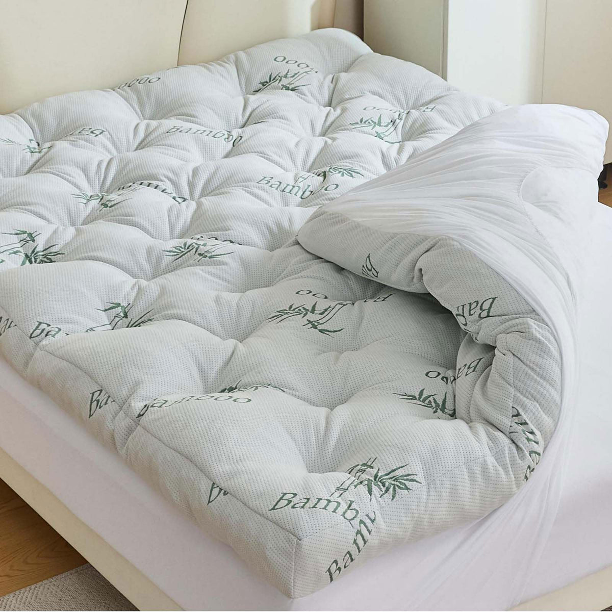WhatsBedding full-size topper front view showing smooth finish and comfort benefits