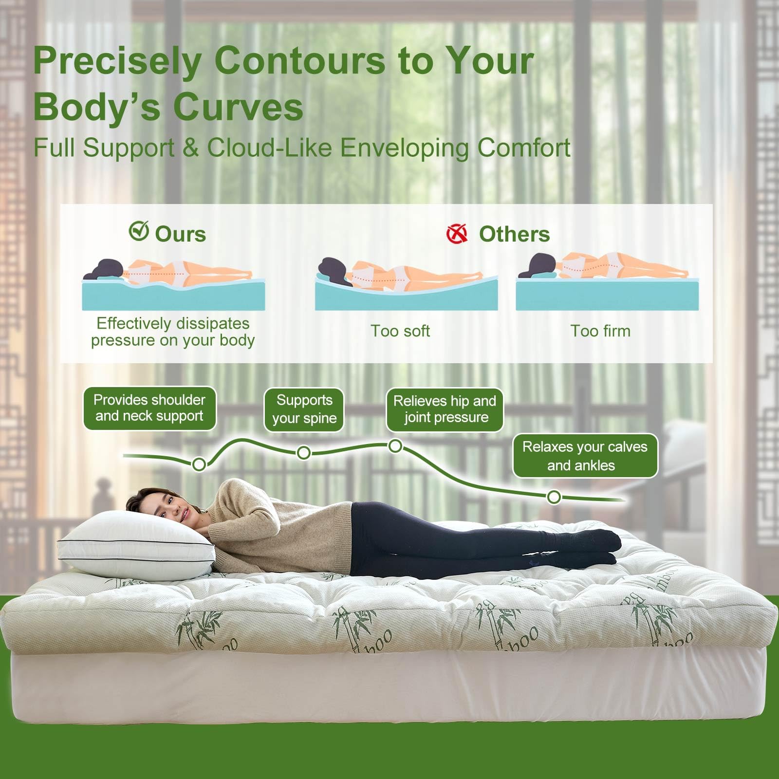 WhatsBedding topper on made bed lifestyle image showing improved sleep surface