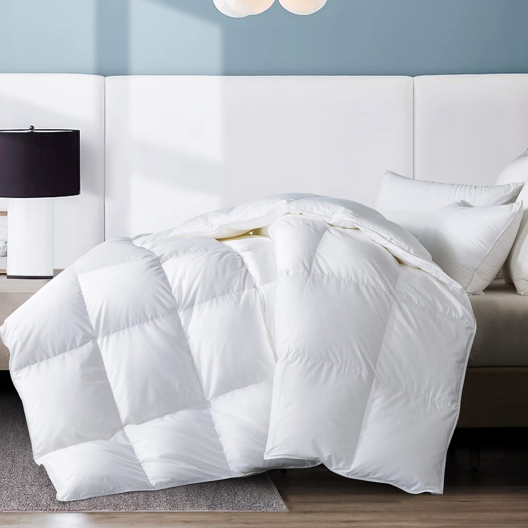 WhatsBedding twin comforter front view on bed showing clean hotel-style look and breathable comfort