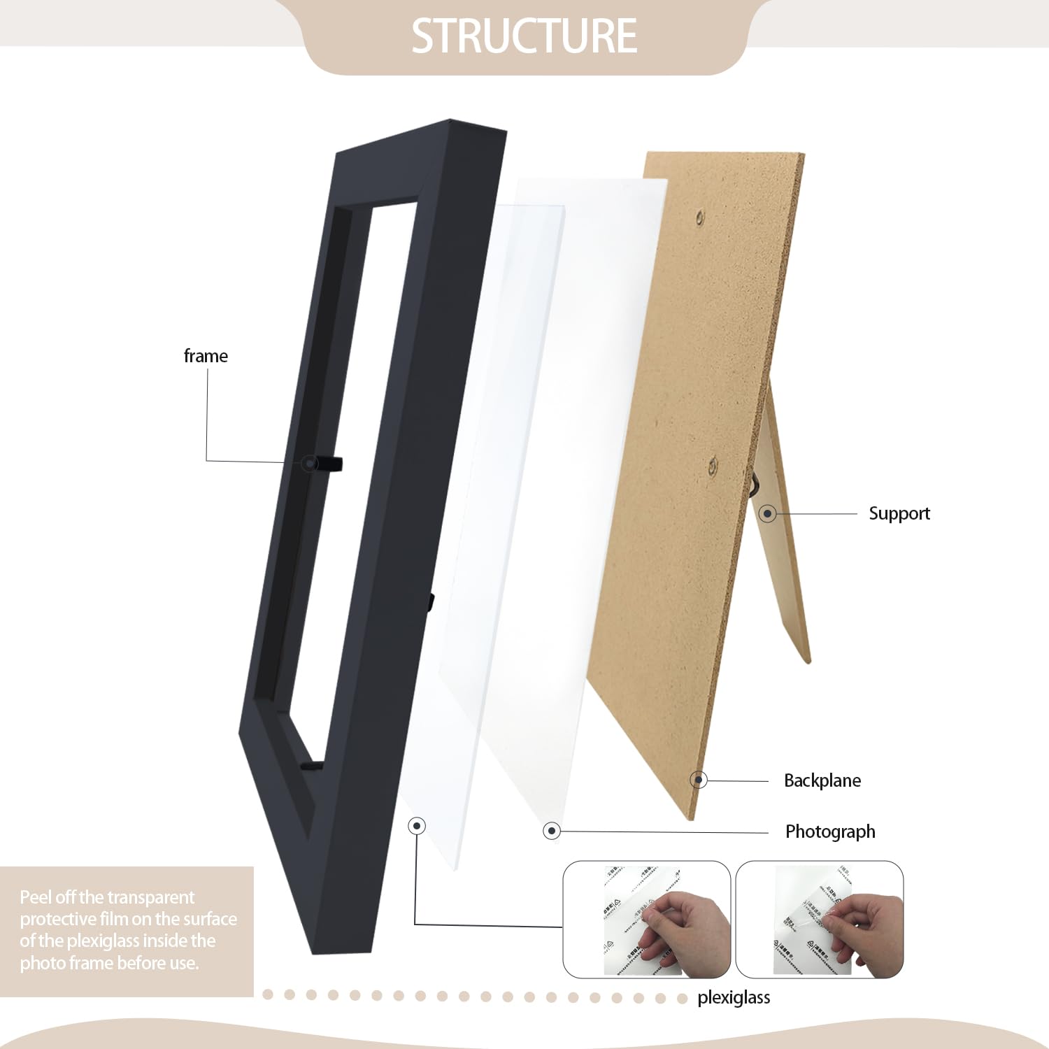 WHEATHUSK frame back with stand visible for easy tabletop display benefit
