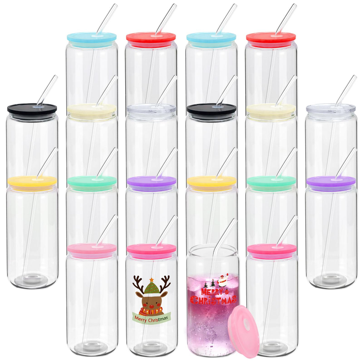 WHEATHUSK front view of 20-pack set showing glasses and lids, practical bulk value