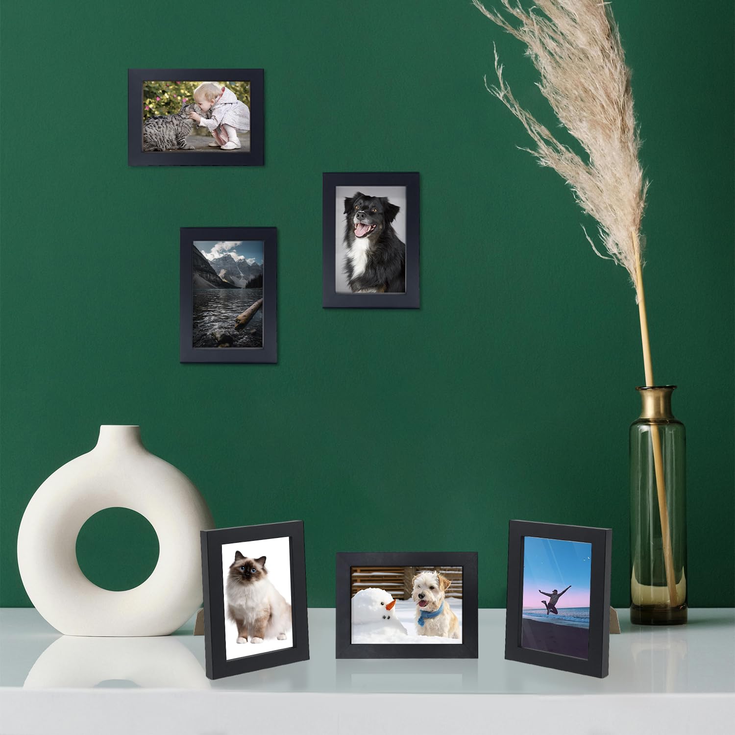 WHEATHUSK frames on shelf styled with decor showing home styling benefit