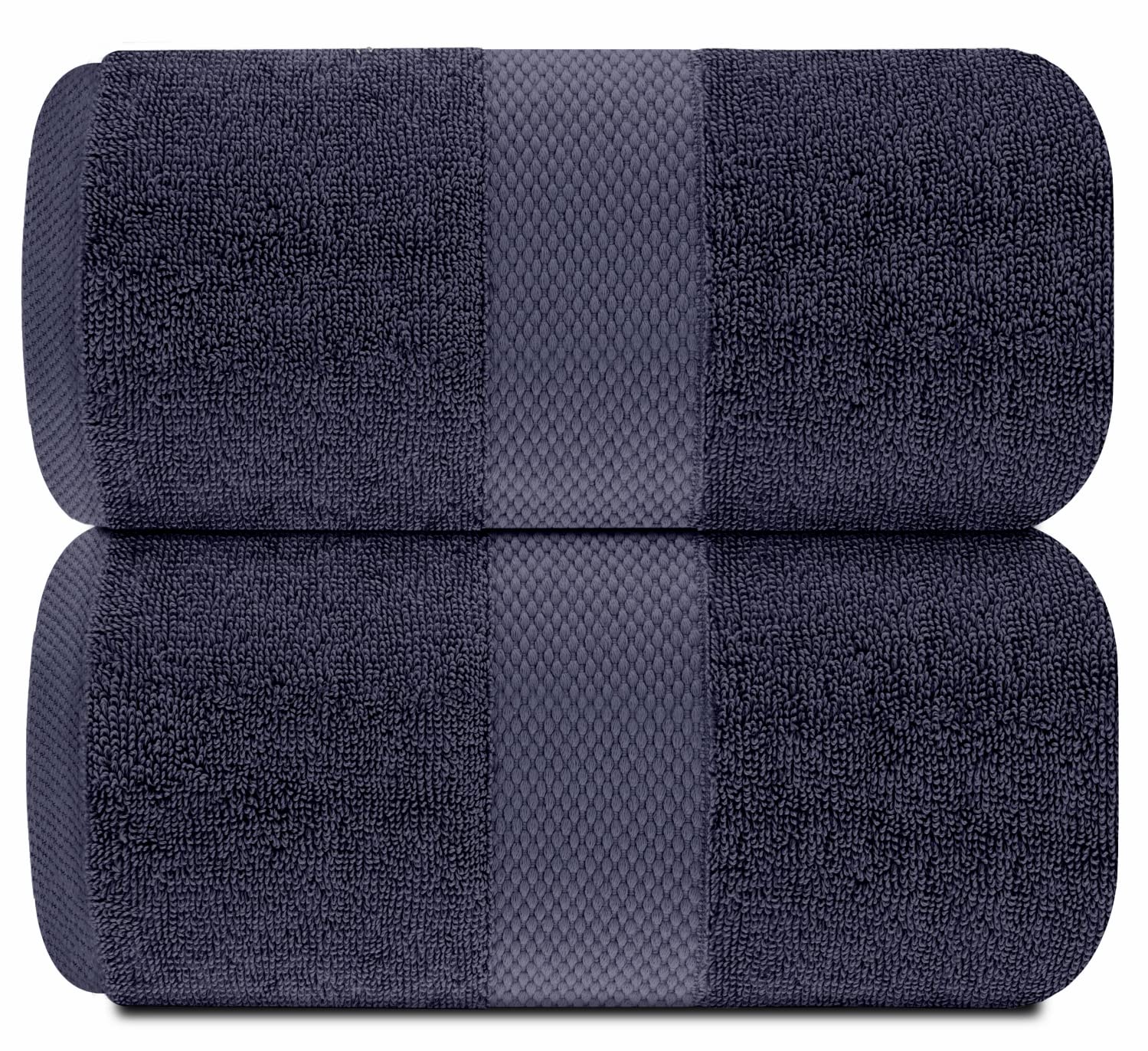 White Classic neatly folded stack of navy bath sheets illustrating tidy storage and value