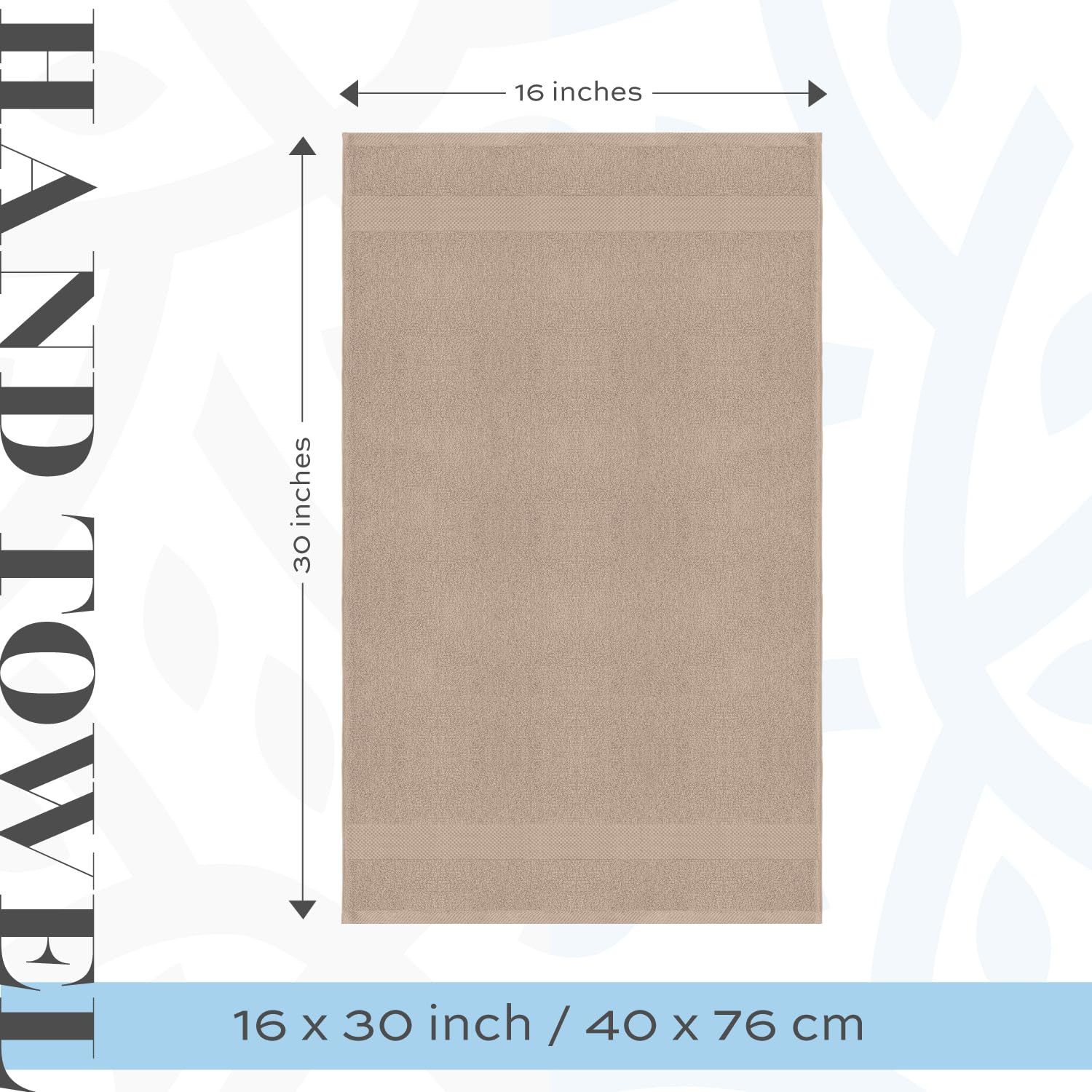White Classic folded stack of six taupe towels illustrating uniform color and plush look
