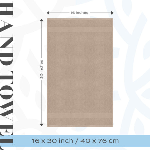 White Classic folded stack of six taupe towels illustrating uniform color and plush look