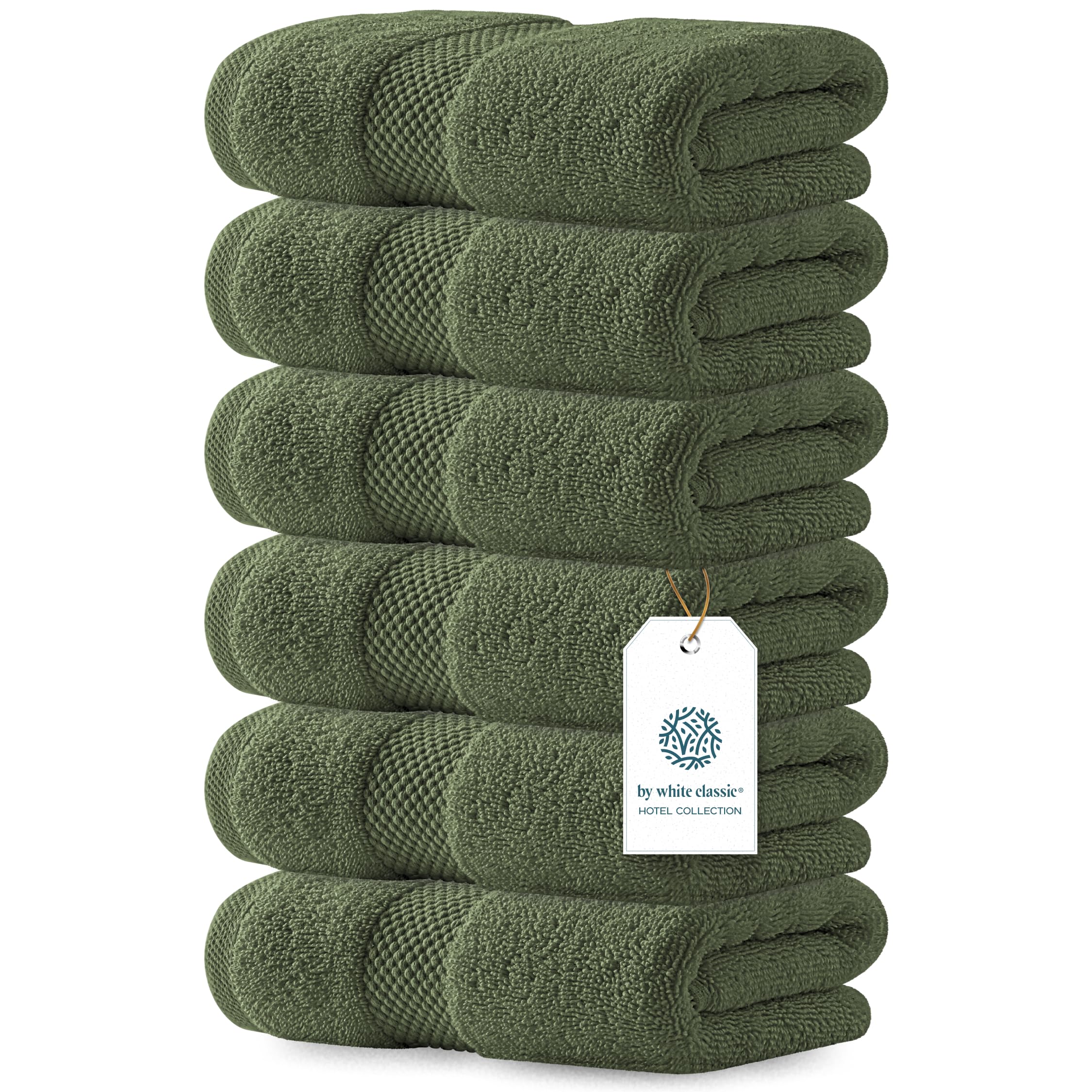 White Classic front view of forest green hand towel showing plush finish and color