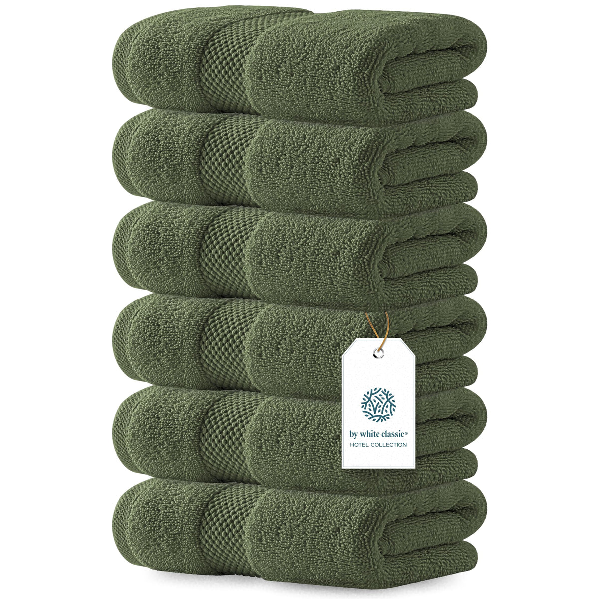White Classic front view of forest green hand towel showing plush finish and color
