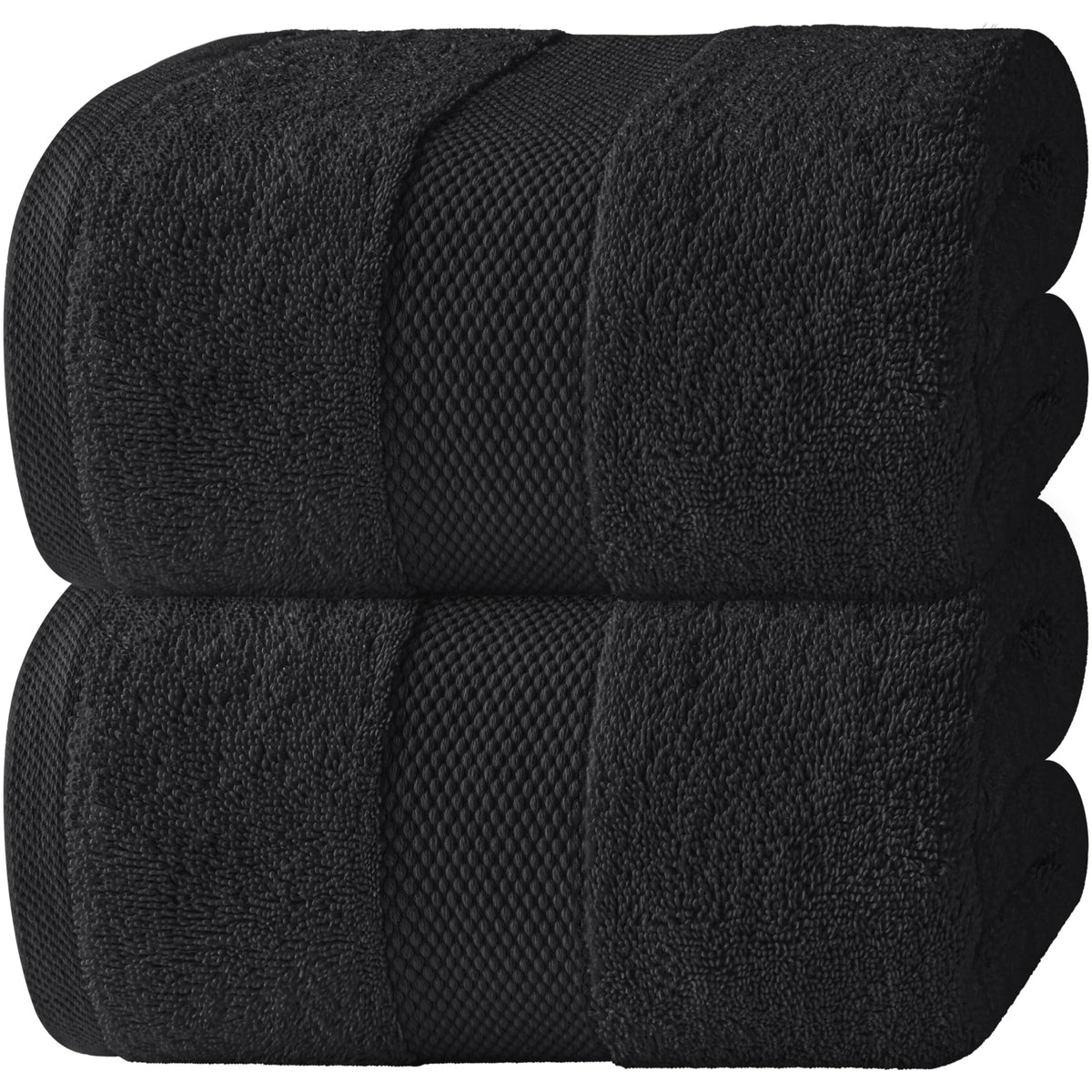 White Classic front-folded black bath sheet showing plushness and elegance