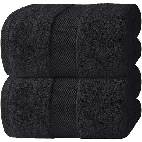White Classic front-folded black bath sheet showing plushness and elegance