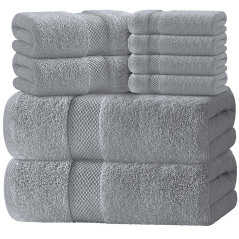 white classic front view of 8-piece set showing neat stacked towels and color