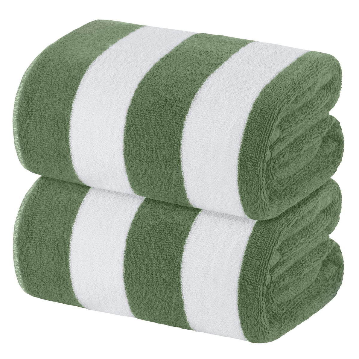 White Classic towel front view showing cabana stripes and generous size for stylish coverage