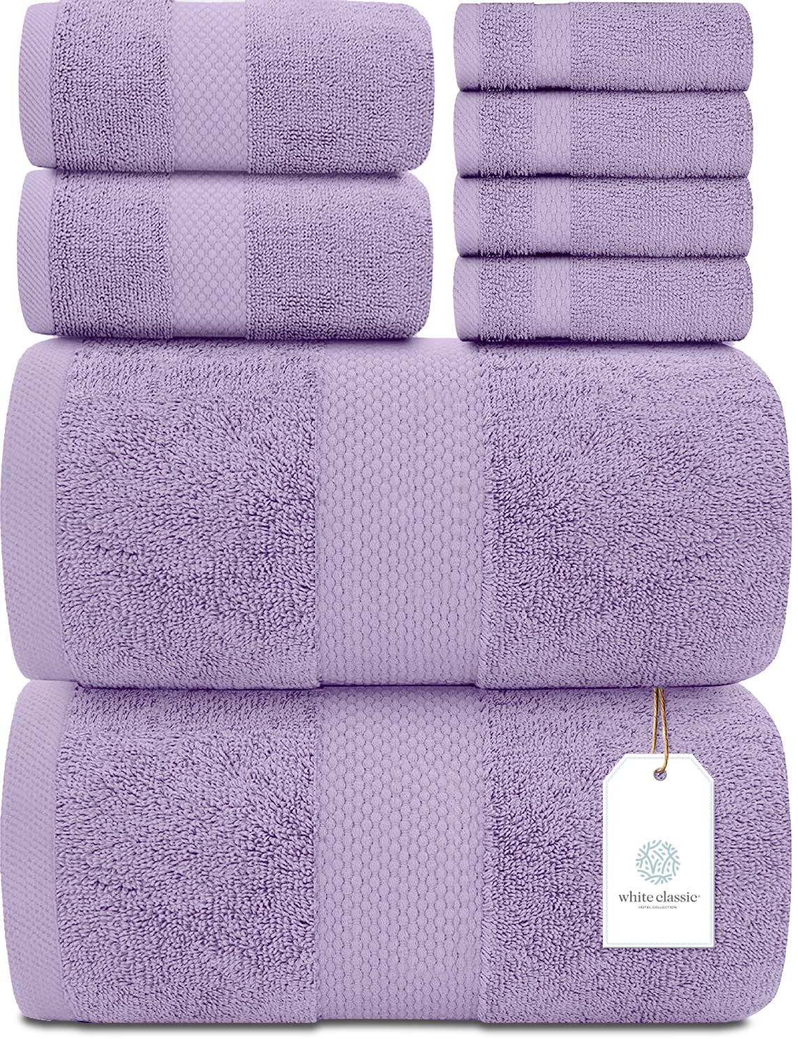 White Classic front packaging showing lavender 8-piece set and included items