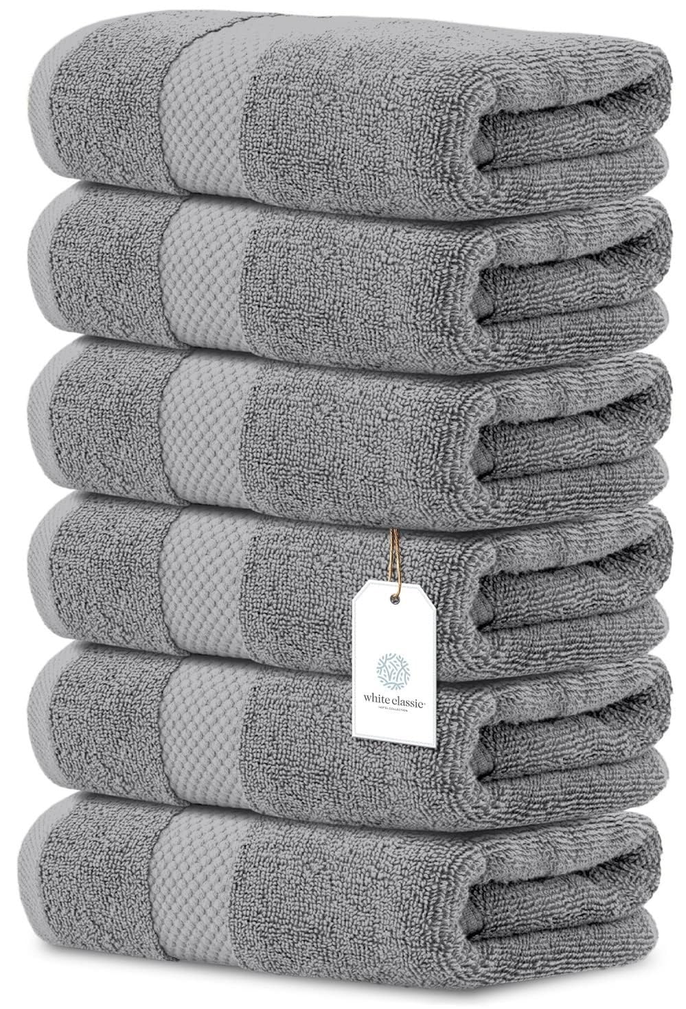 White Classic front view of light gray hand towels showing neat fold and color