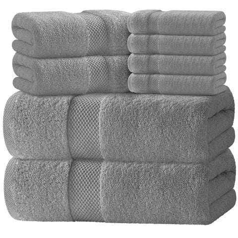 White Classic front view of light gray towel set showing neat packaging and luxury finish
