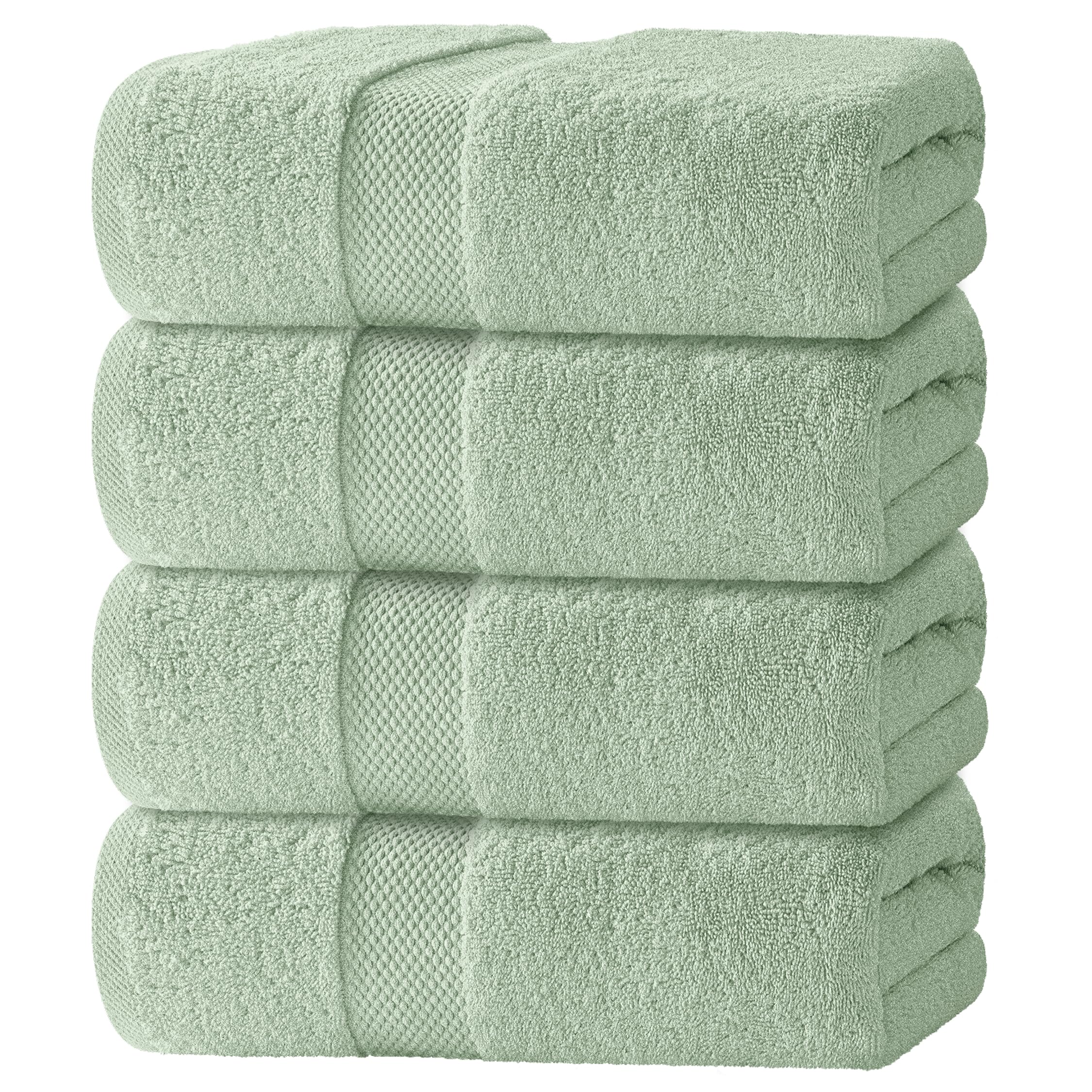 White Classic front view of mint green towel set showing plush look and neat fold benefits
