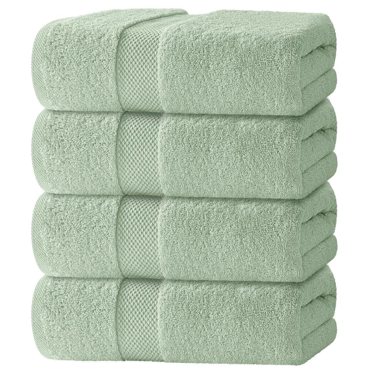 White Classic front view of mint green towel set showing plush look and neat fold benefits