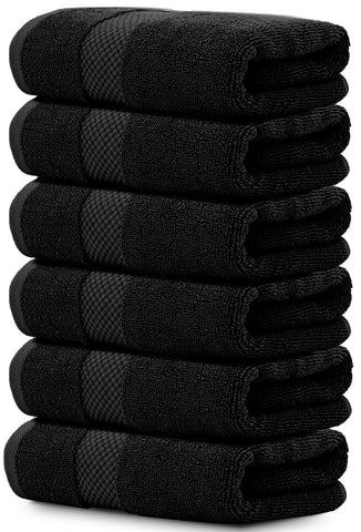 White Classic front view of black hand towels showing elegant hotel look and absorbency