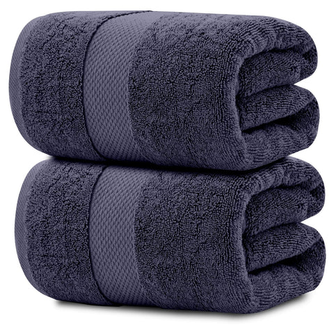 White Classic front view navy bath sheet showing plush hotel-style look and comfort
