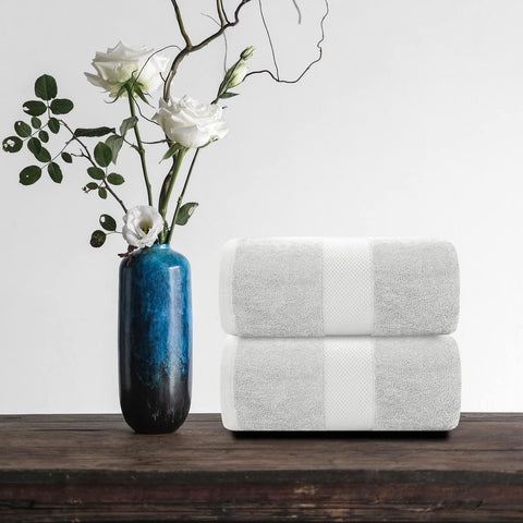 White Classic towel wrapped around adult user illustrating generous coverage and comfort