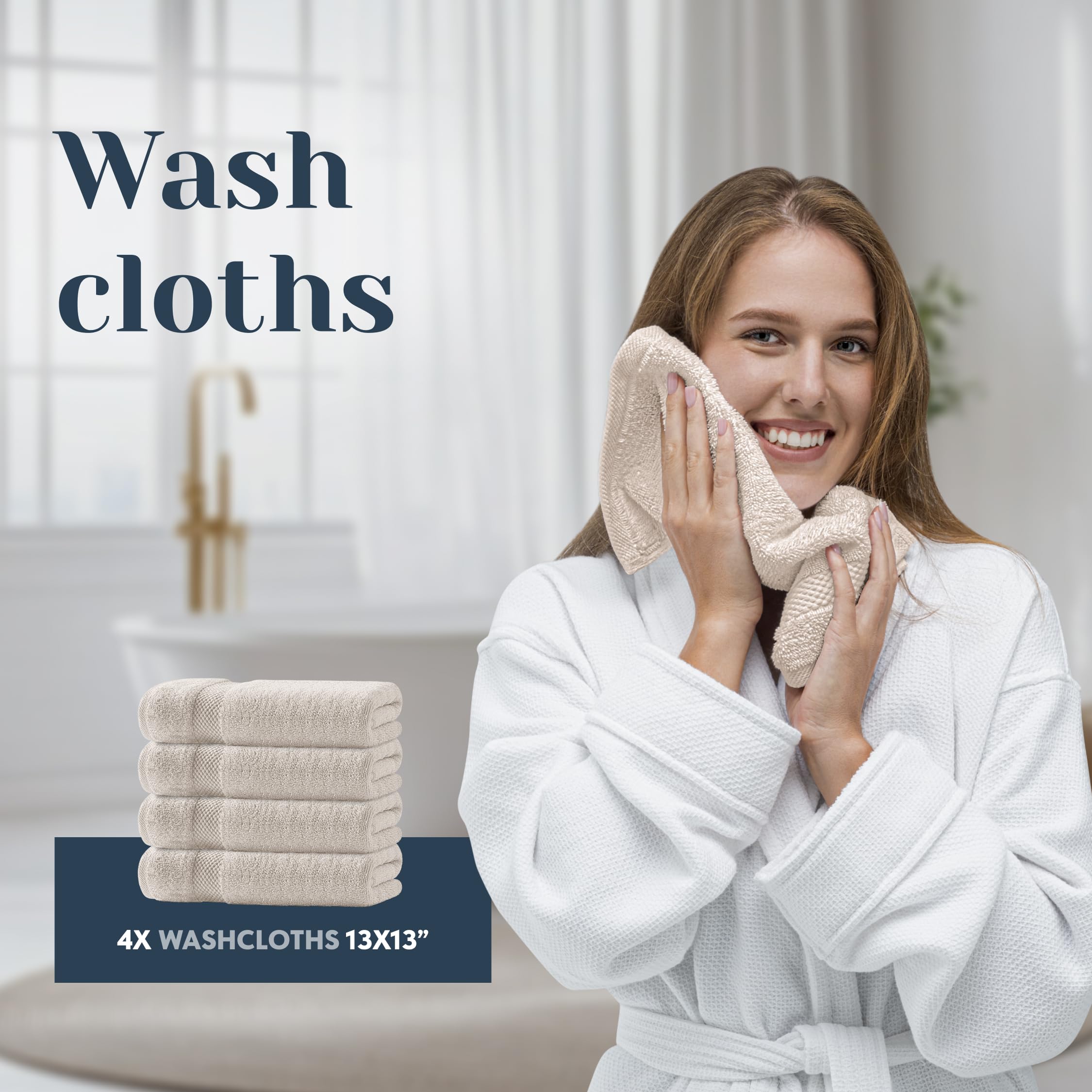 White Classic towels styled in bathroom showing elegant spa-like atmosphere