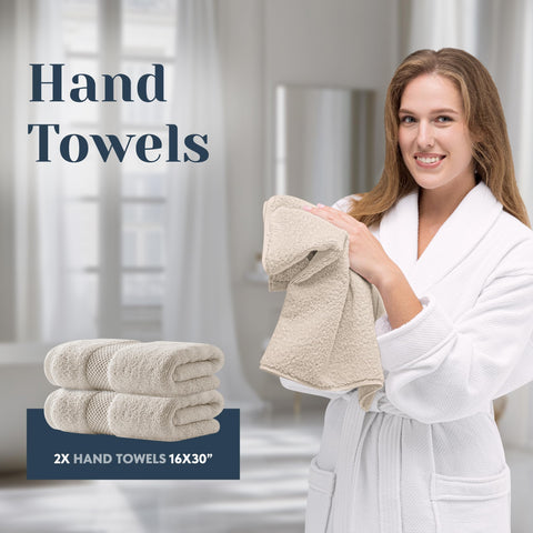 White Classic towels laid out showing size comparison and set completeness