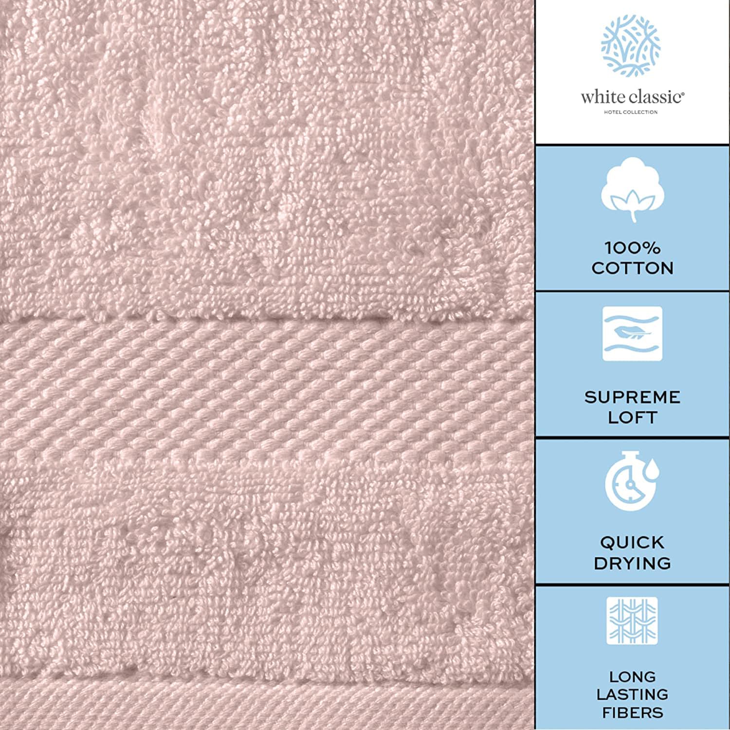 White Classic pink towel on spa-style bathroom setting conveying luxury and relaxation