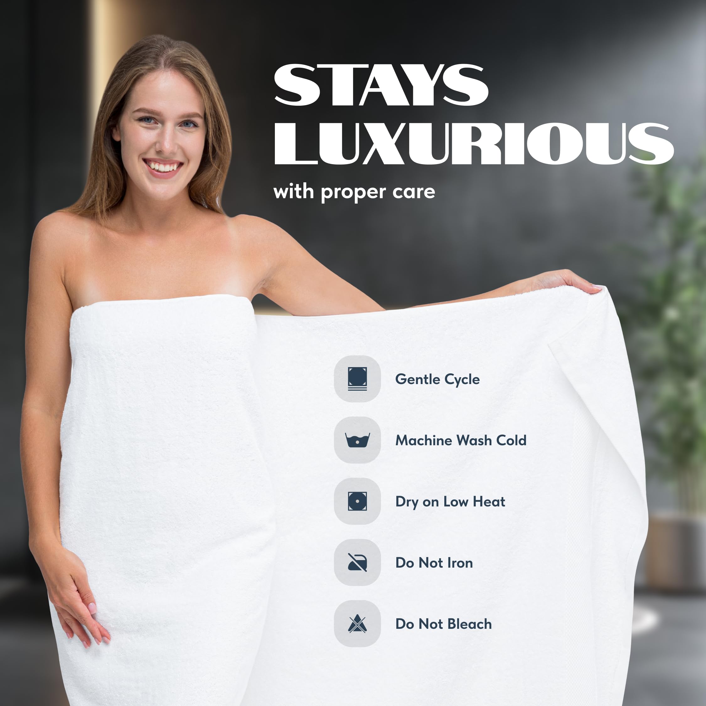 White Classic stacked pair of towels next to ruler for size scale and generous coverage