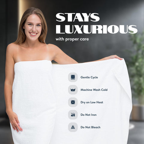 White Classic stacked pair of towels next to ruler for size scale and generous coverage