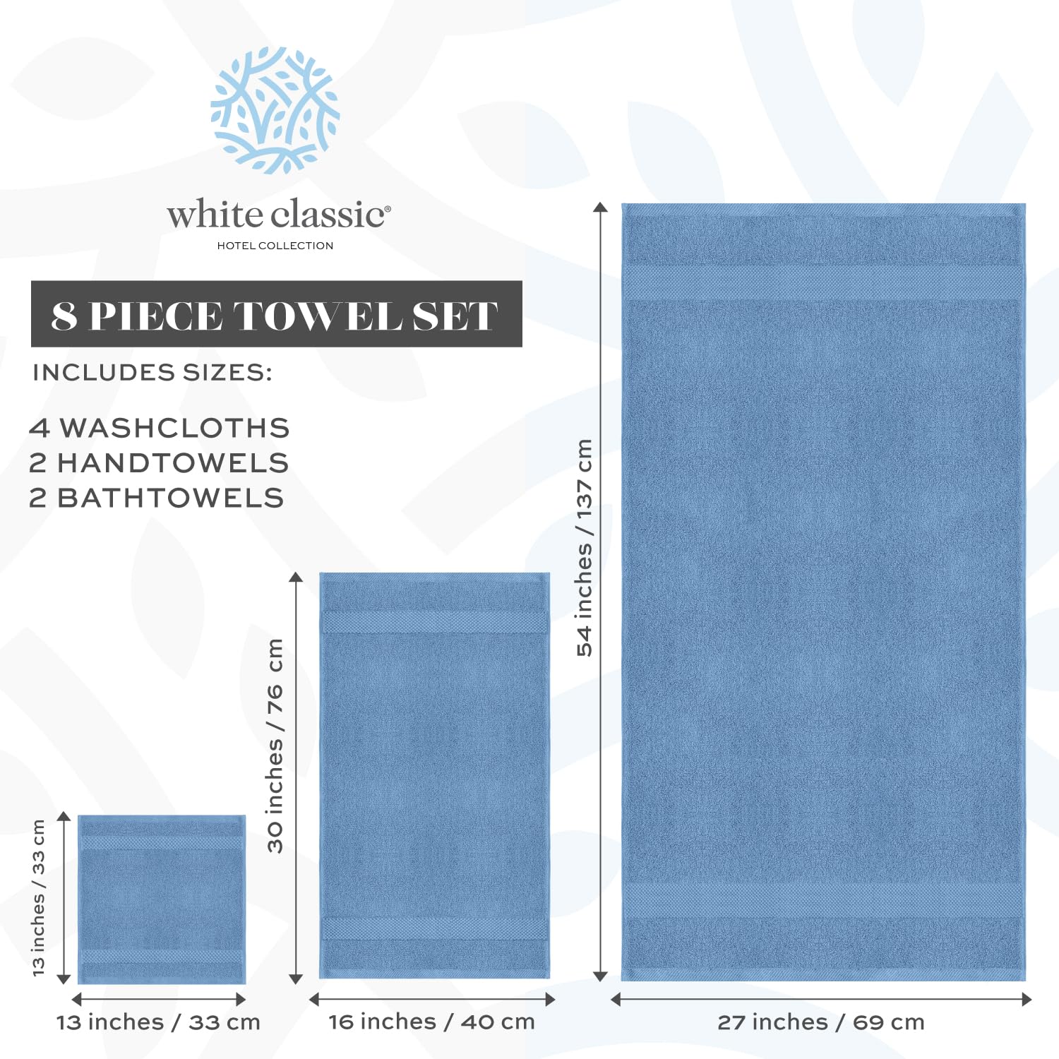 White Classic washcloth stack showing thickness and fast-drying benefit