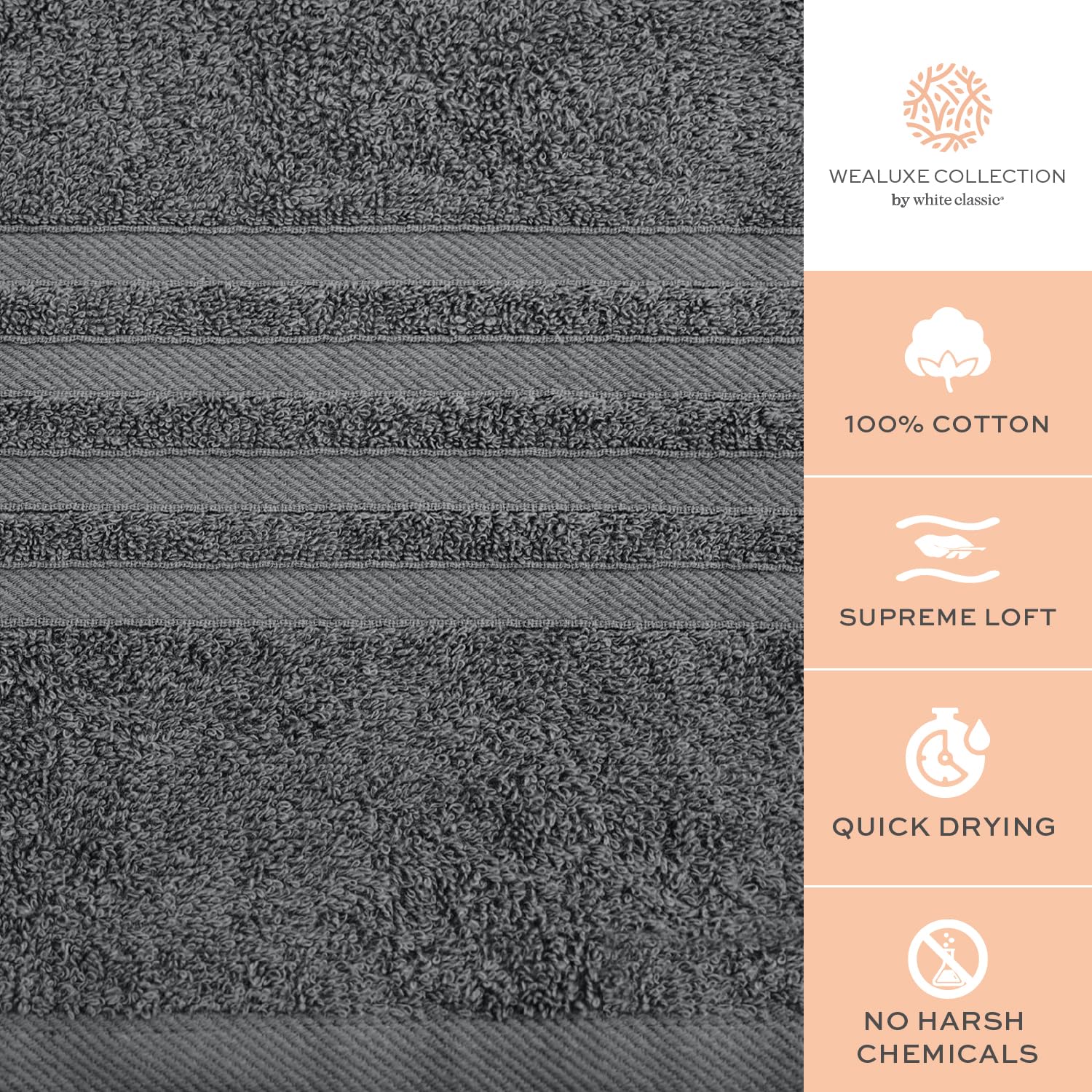 White Classic close-up of terry loops highlighting softness and absorbency