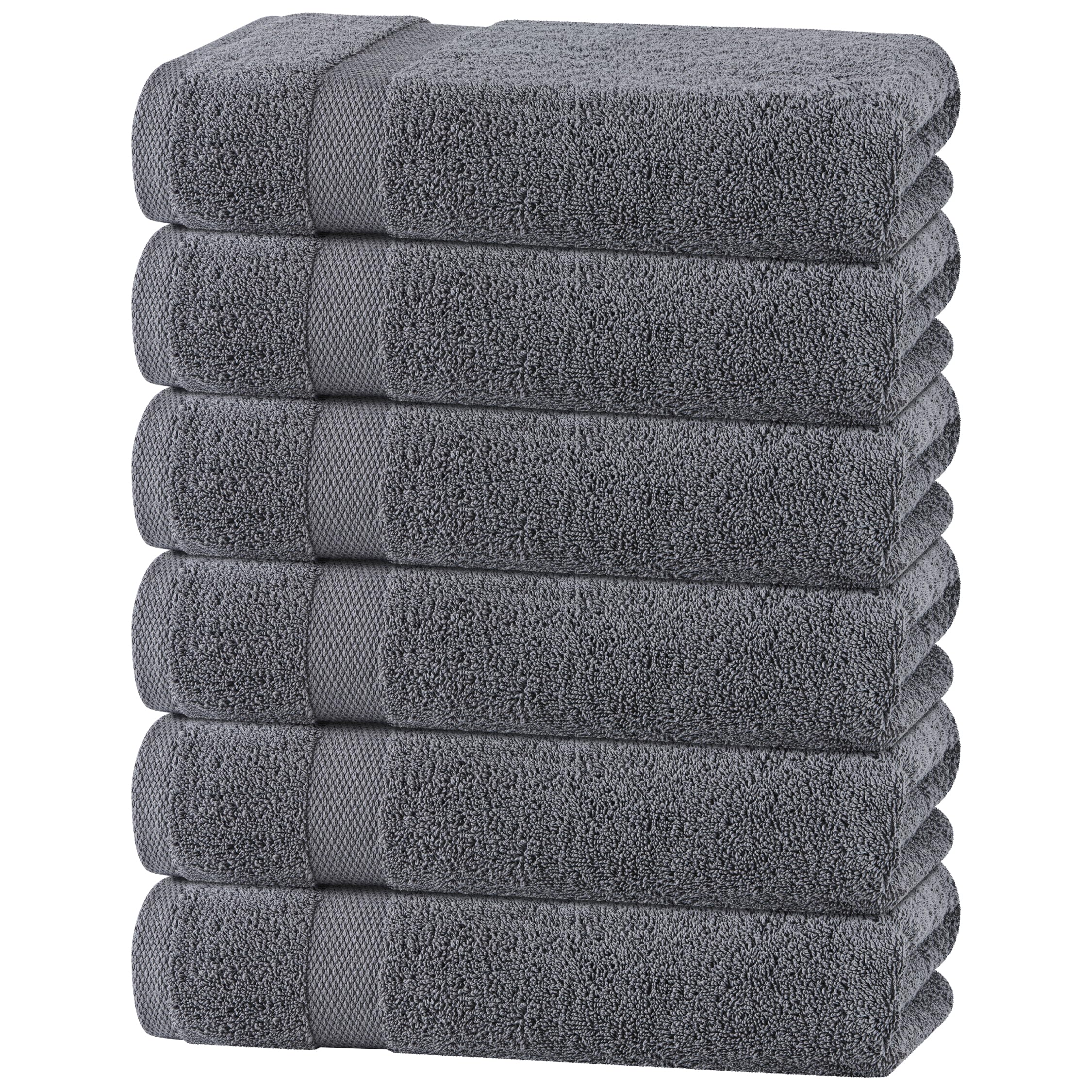 White Classic front view of six grey towels showing tidy packaging and value