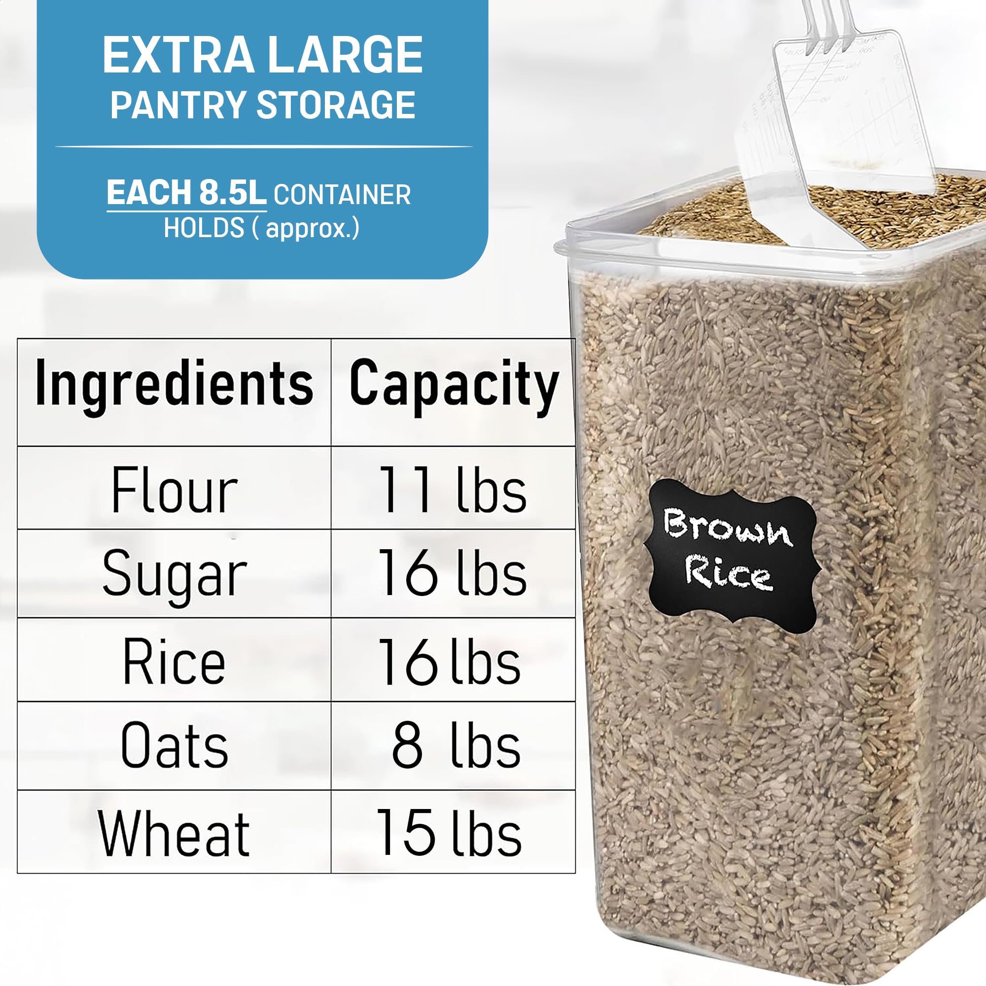 WHITE FEATHER SUPPLIES container filled with flour demonstrating large bulk capacity