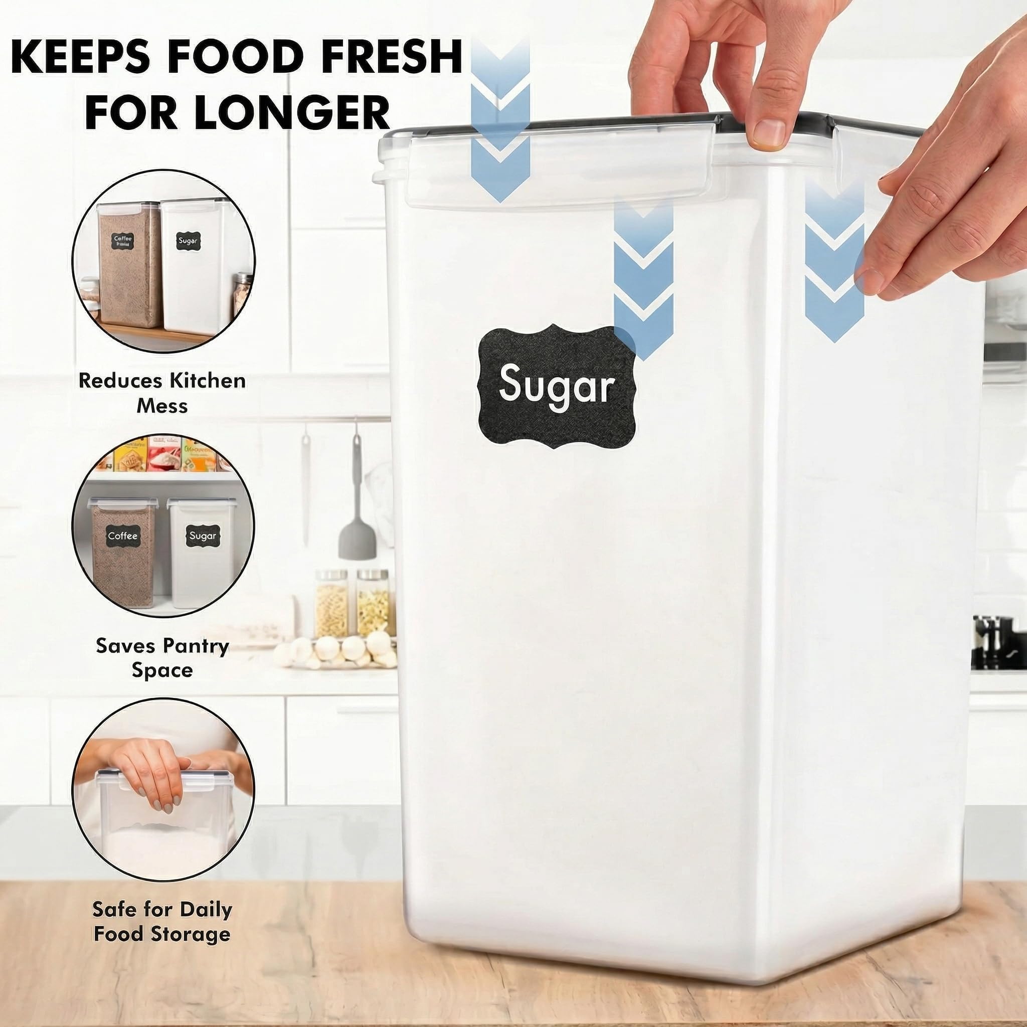 WHITE FEATHER SUPPLIES clear container filled with rice showing instant content visibility