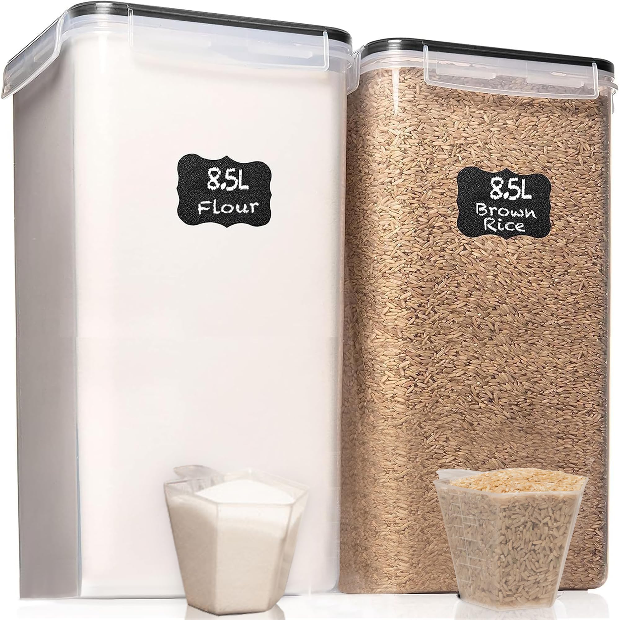 WHITE FEATHER SUPPLIES front view showing two clear containers for neat pantry storage benefit