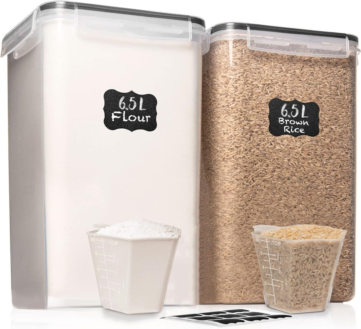 WHITE FEATHER SUPPLIES front view showing two clear containers and lids for organized pantry storage