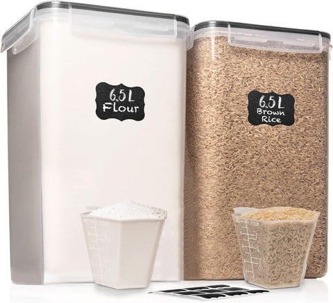 WHITE FEATHER SUPPLIES front view showing two clear containers and lids for organized pantry storage