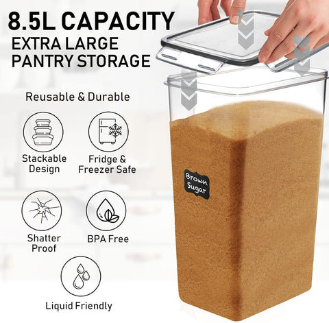 WHITE FEATHER SUPPLIES two containers stacked in pantry to save shelf space benefit