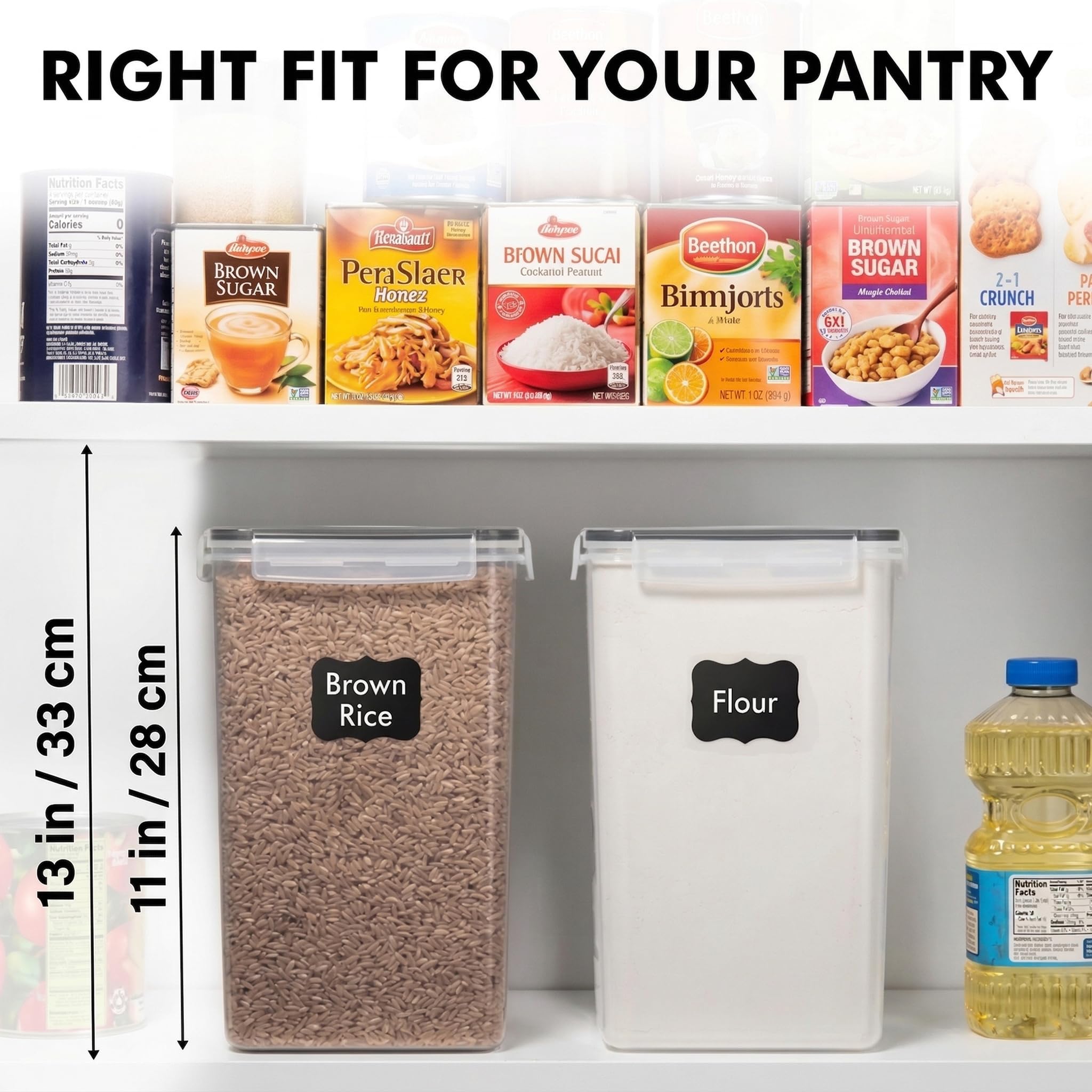 WHITE FEATHER SUPPLIES stacked containers on pantry shelf maximizing vertical storage and space saving
