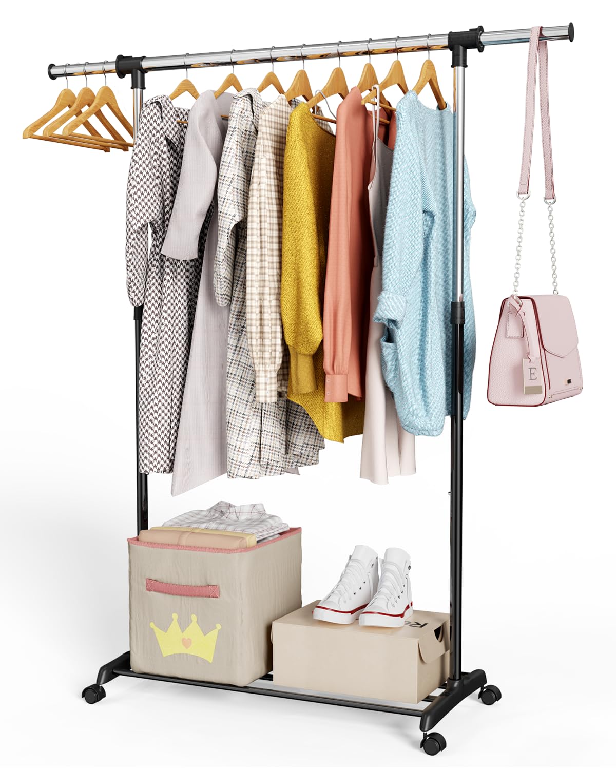 Whitmor assembled unit with visible label and parts showing easy tool-free setup