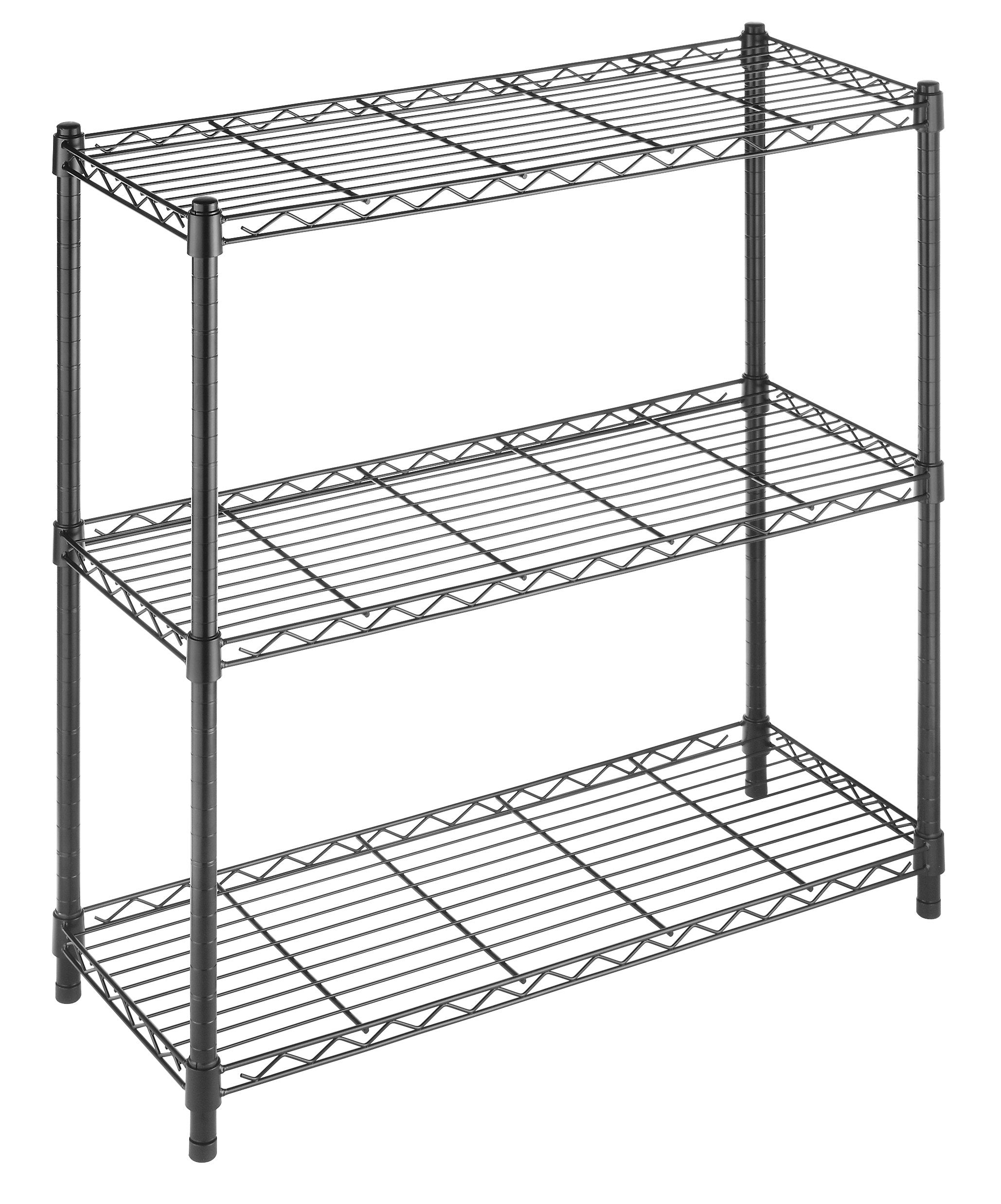 Whitmor chrome 3-tier front view shows sturdy organized storage benefit