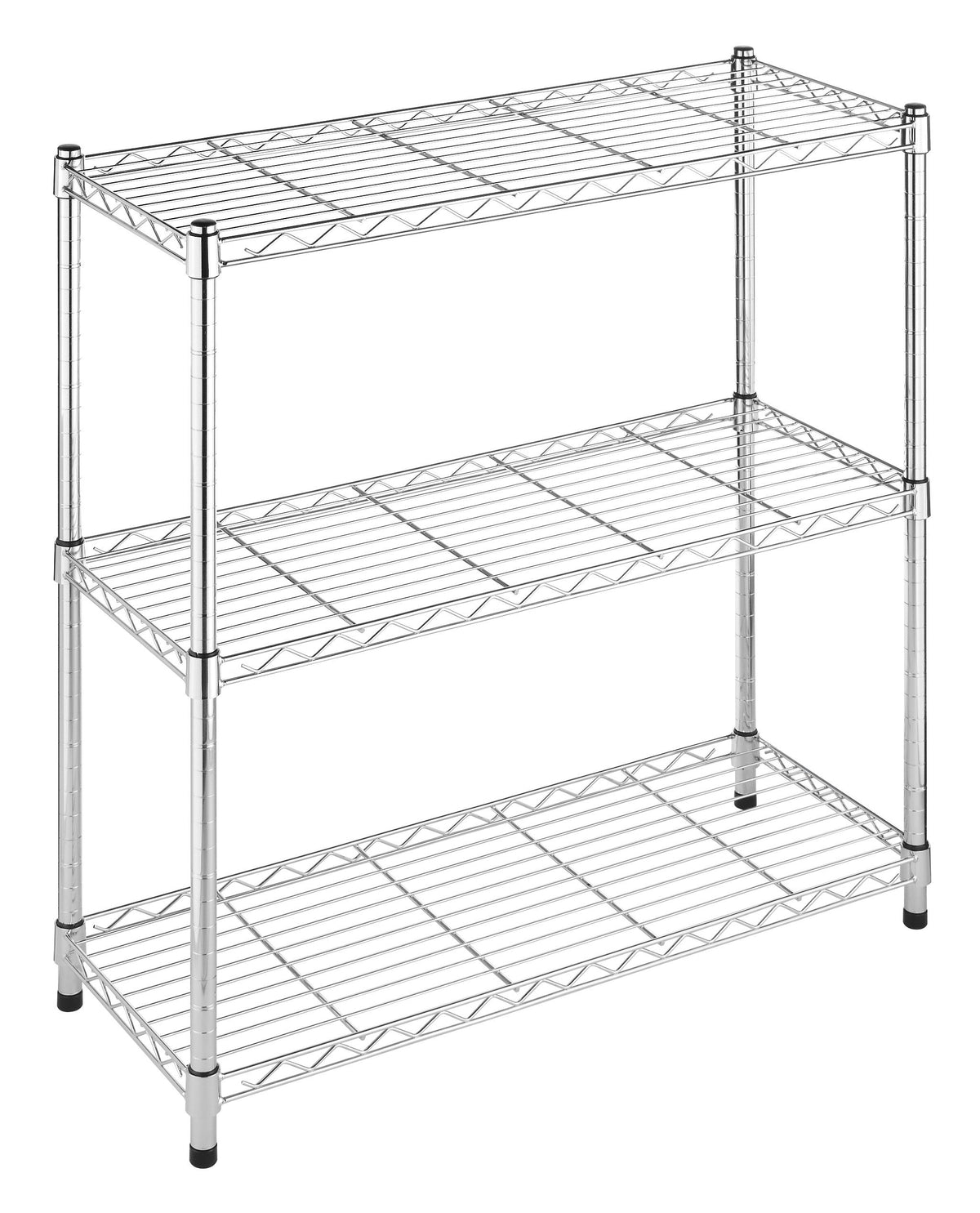 Whitmor chrome shelving front view showing sturdy frame and modern finish benefits organized storage