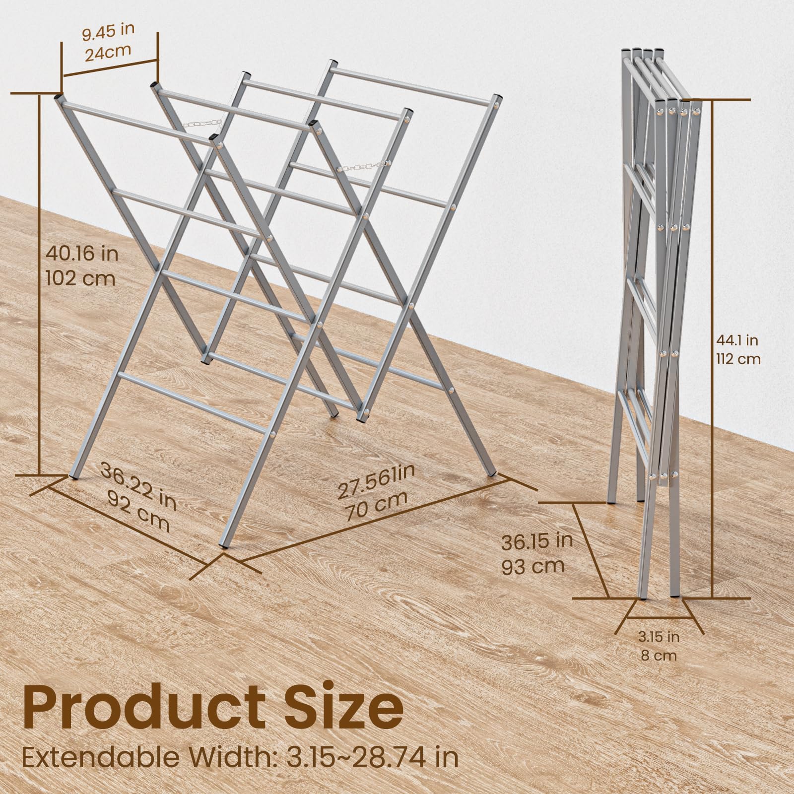 Whitmor rack next to chair showing scale and space-saving benefit