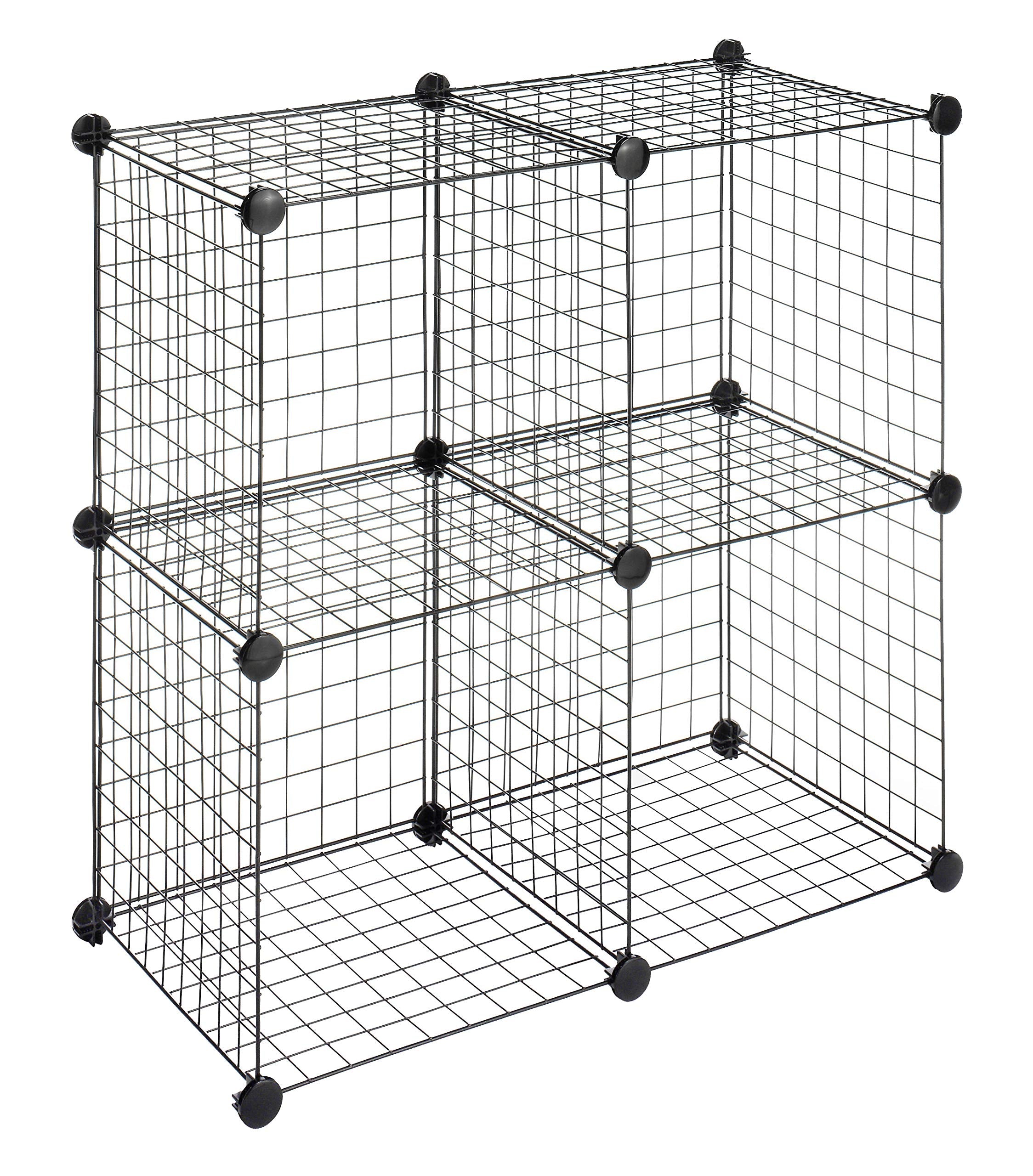 Whitmor front view of four assembled black cubes showing tidy storage benefits