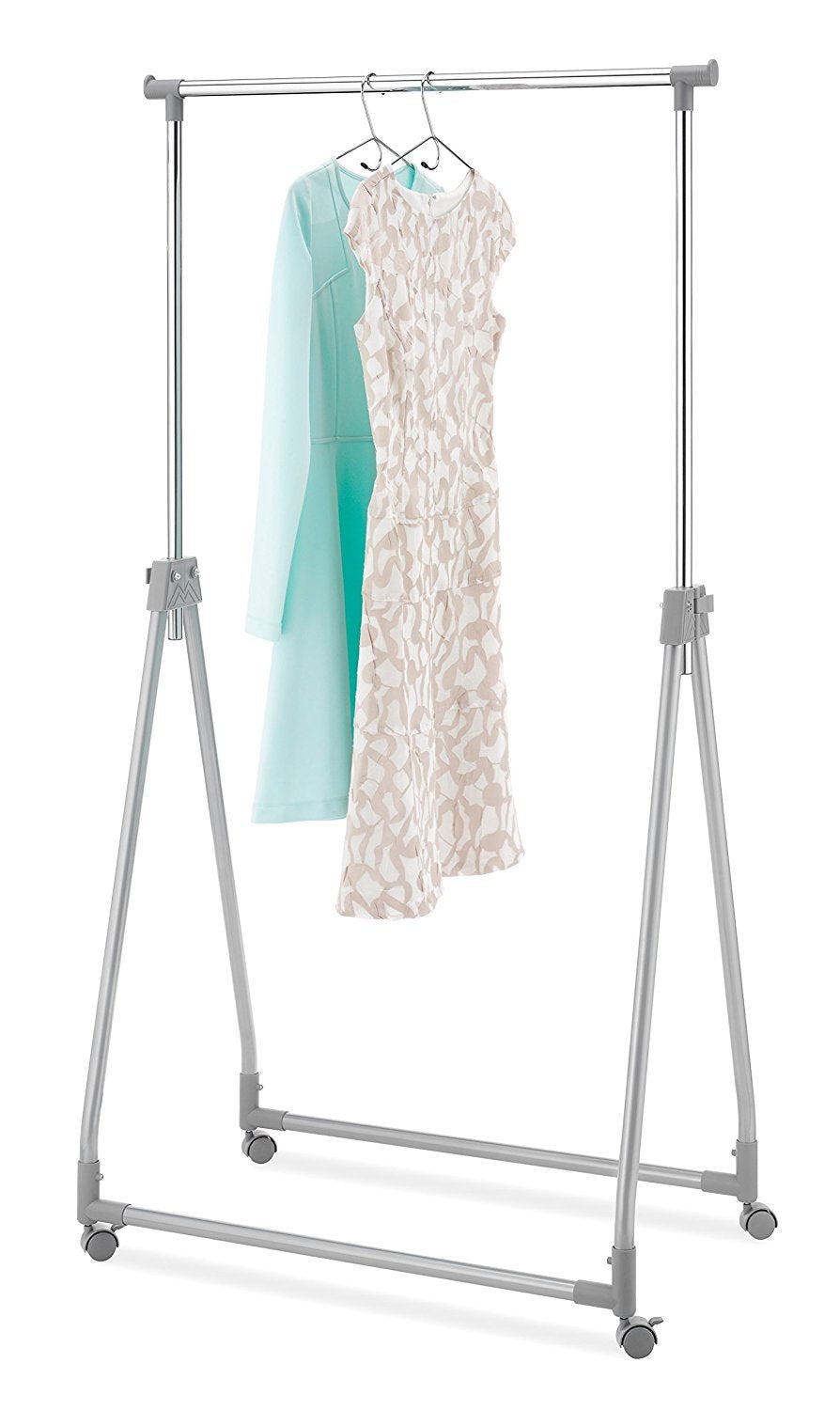 Whitmor garment rack front view showing ample hanging space and tidy organization benefit