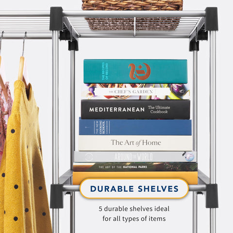 Whitmor freestanding closet in bedroom showing space-saving benefit
