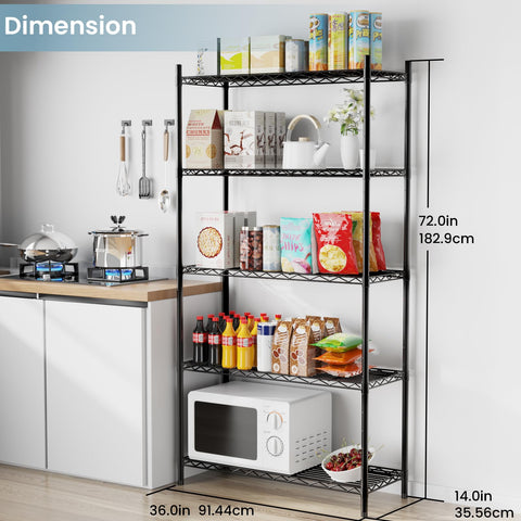 Whitmor shelving in kitchen lifestyle scene demonstrates organized space