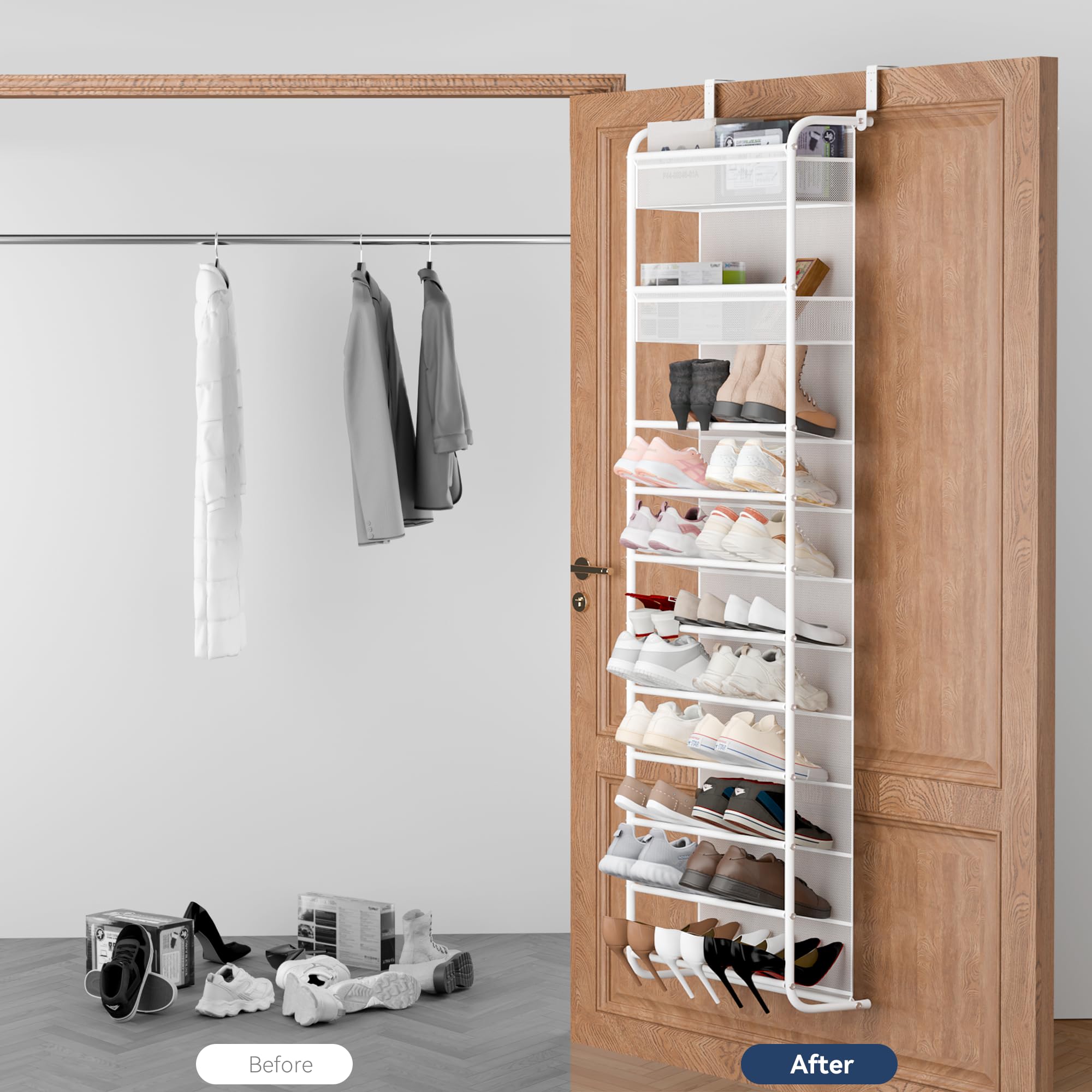 Whitmor in an entryway lifestyle scene highlighting clutter-free storage