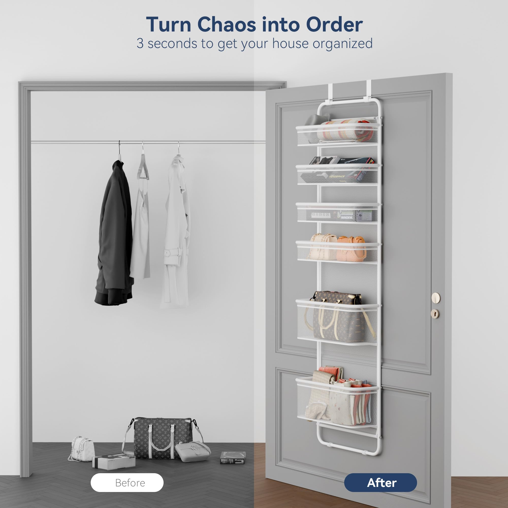 Whitmor organizer loaded in pantry for quick visibility and easy access