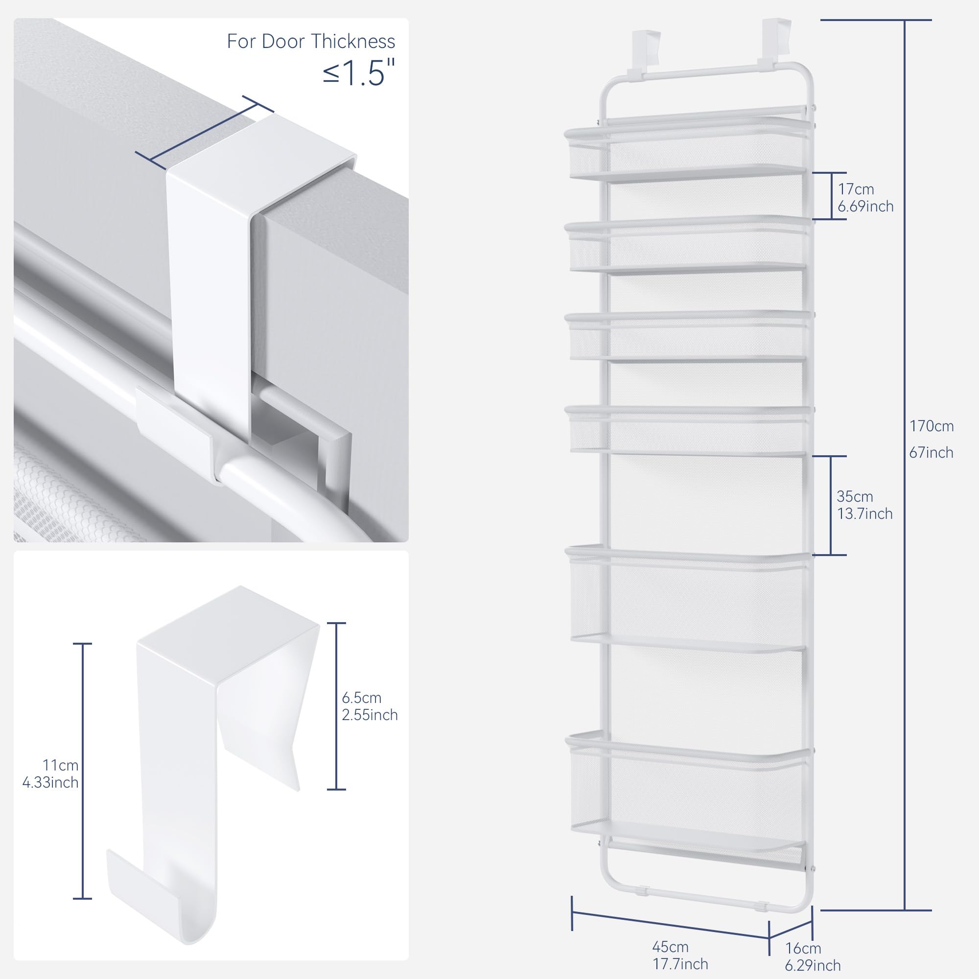 Whitmor over-the-door hooks and patented mesh backing protect door finish